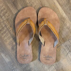 Reef Women's Scalloped Strap Flip Flops in Tan and Mustard